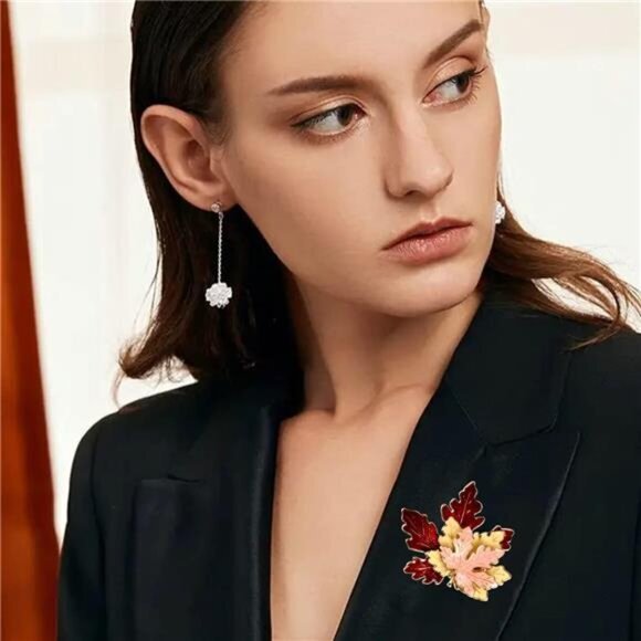 Fall Thanksgiving Brooch Pin, Autumn Fall Leaves Brooch Maple‎ Leaf Pin - Picture 2 of 7